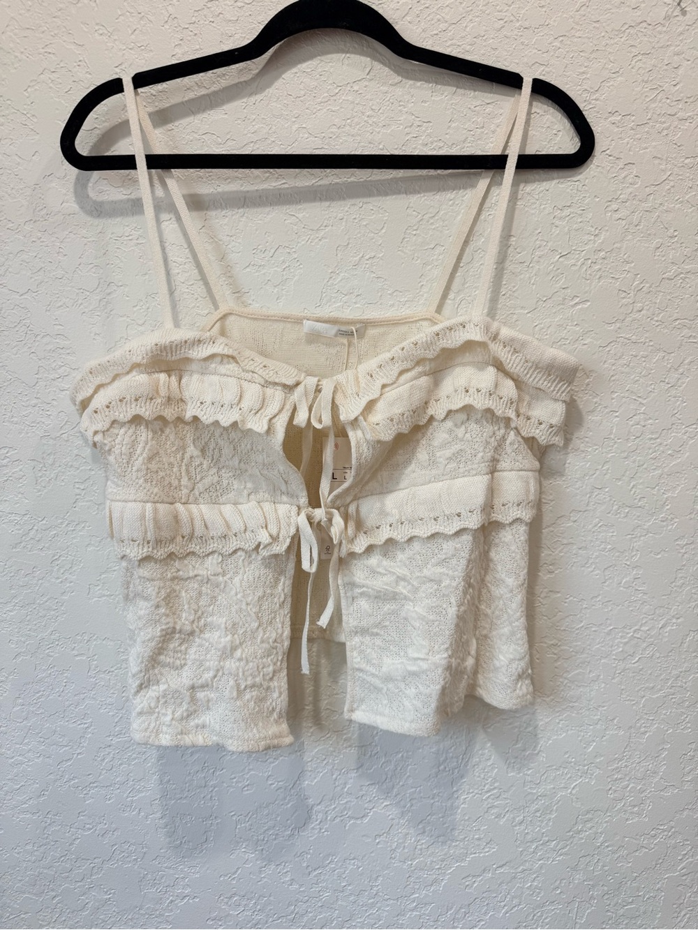 ZARA Lace-Trim Cream Spaghetti Strap Crop Top